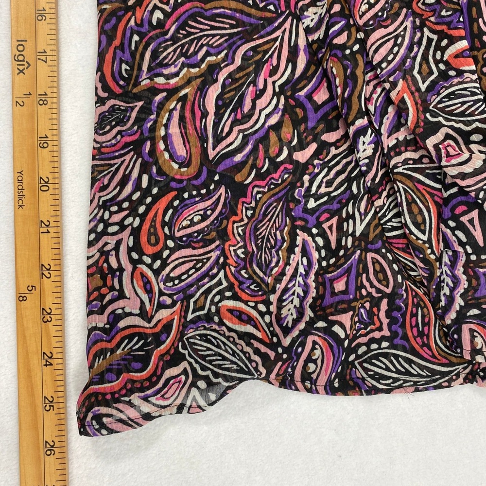 Sanctuary Blouse Women XL Floral Leaf Smocked Neck Balloon Sleeve Boho Sheer Top - Picture 9 of 12